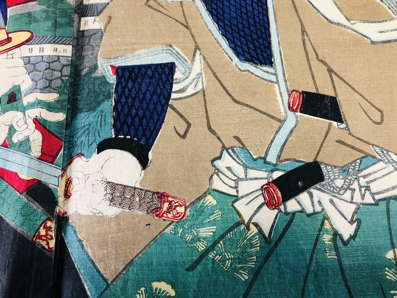 Y7150 WOODBLOCK PRINT Chikanobu triptych Kabuki sunrise Japan Ukiyoe antique art