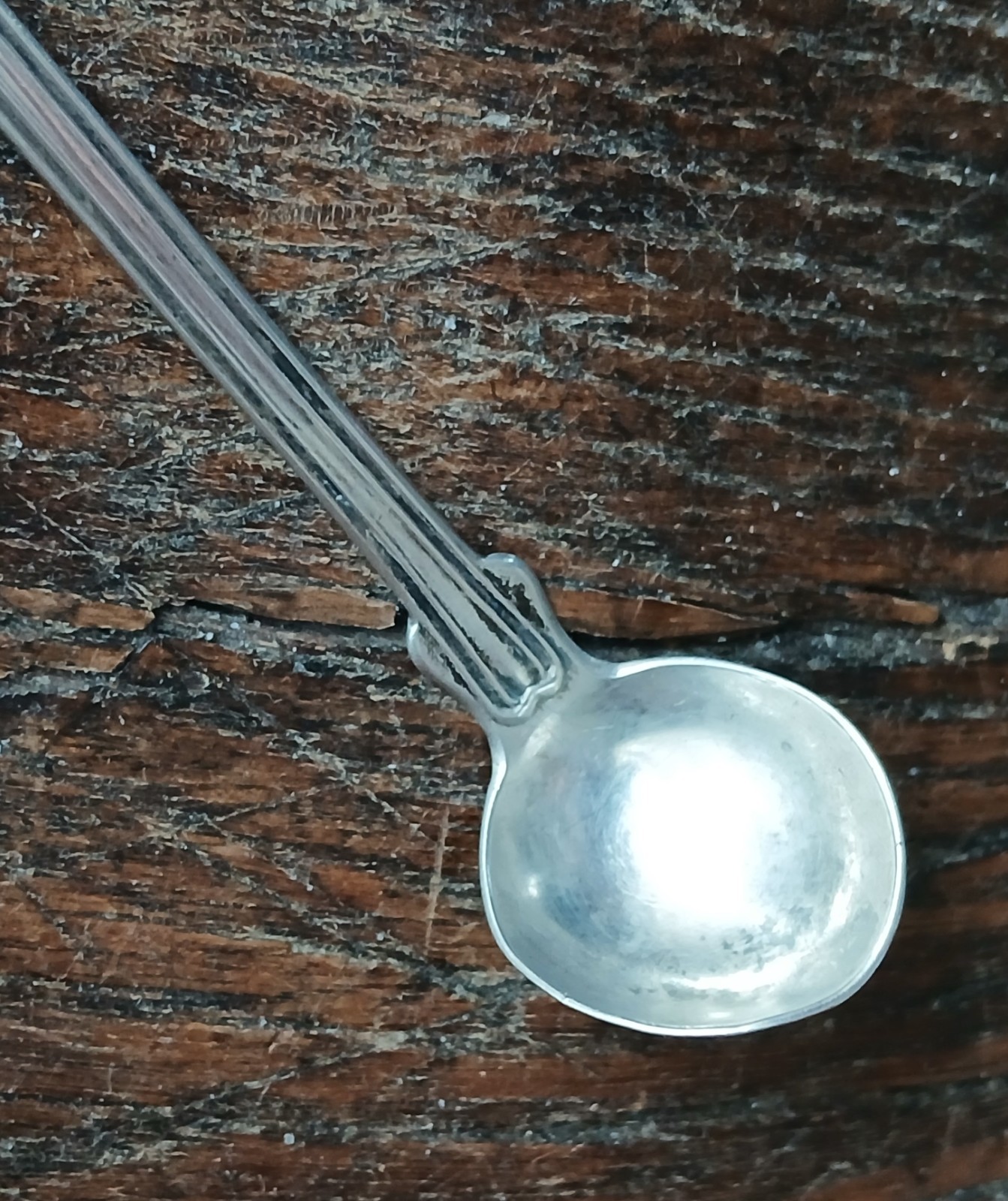 Antique Sterling Coin UNKNOWN Fiddle & Thread Mustard Ladle Spoon RARE “McGee”