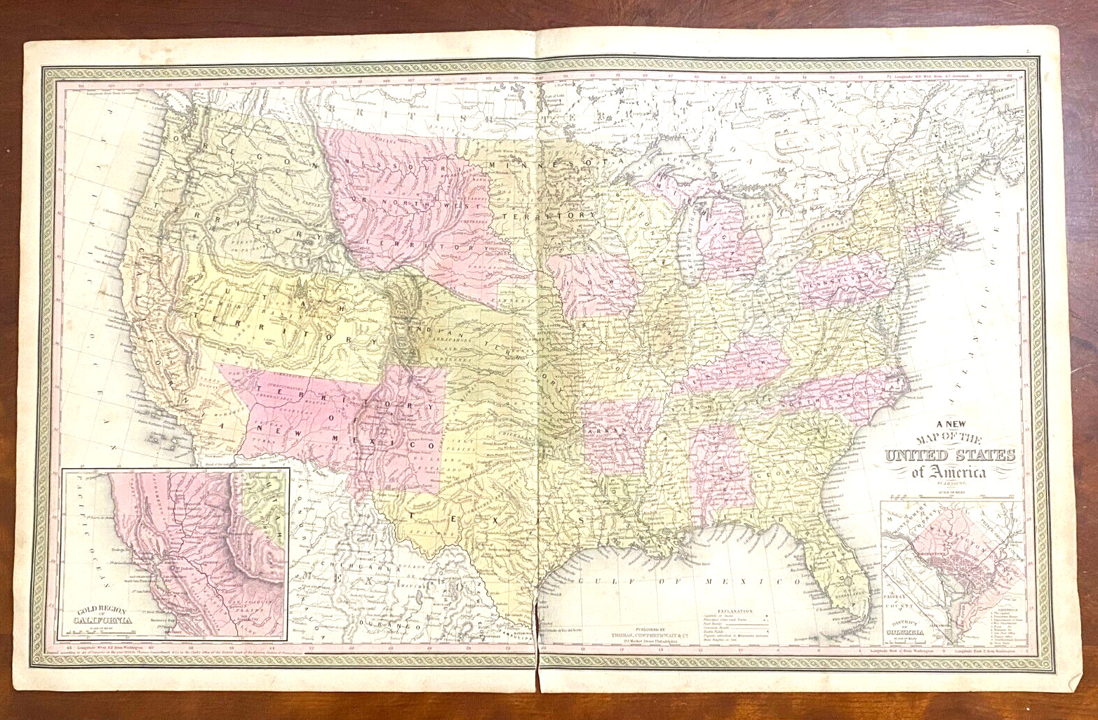 UNITED STATES Antique Map Young Mitchell Universal 1851 Atlas, 17-1/8 x 27-1/2”