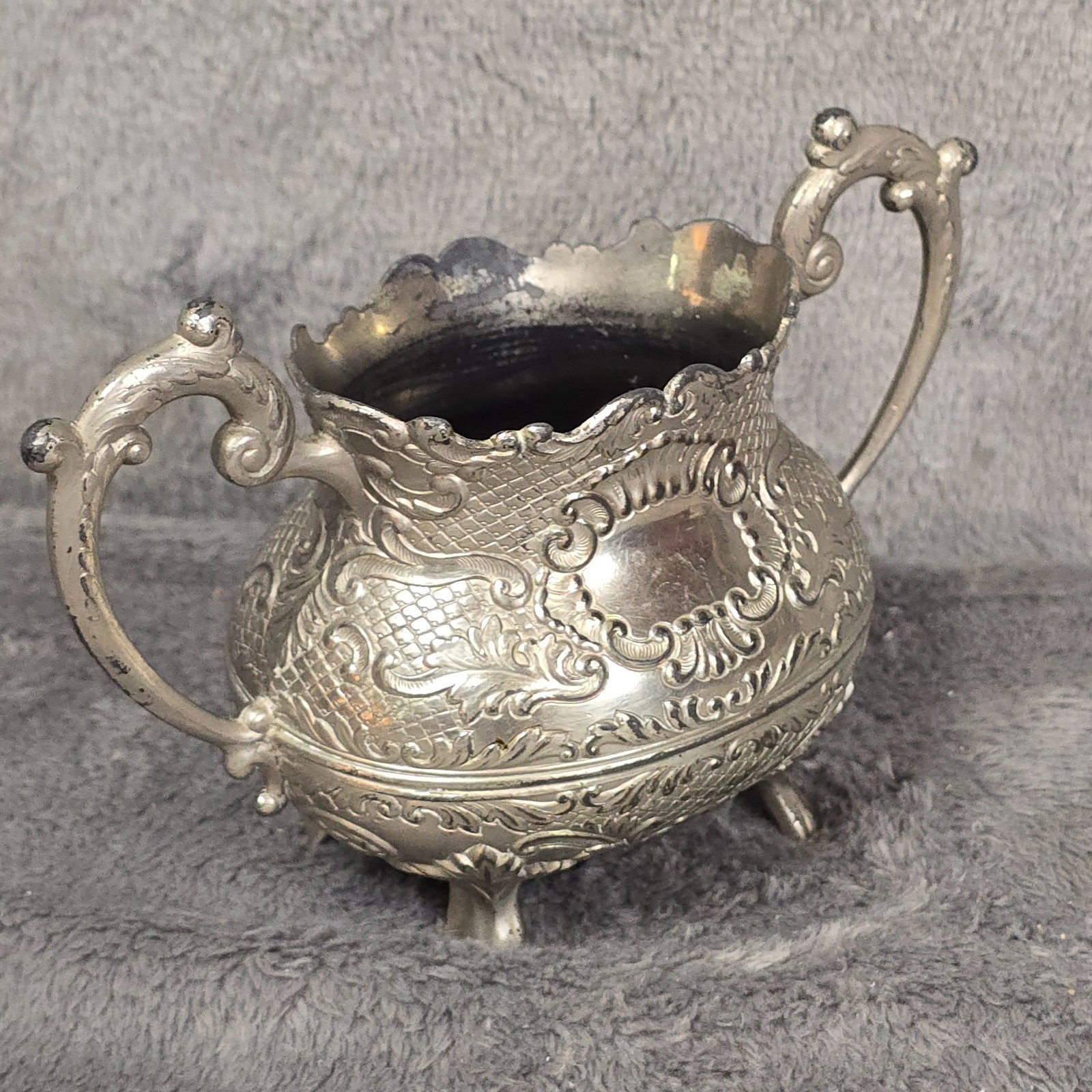 Vintage Silver Plated Creamer and Sugar Bowl Set with Tray Made in Japan Repouss