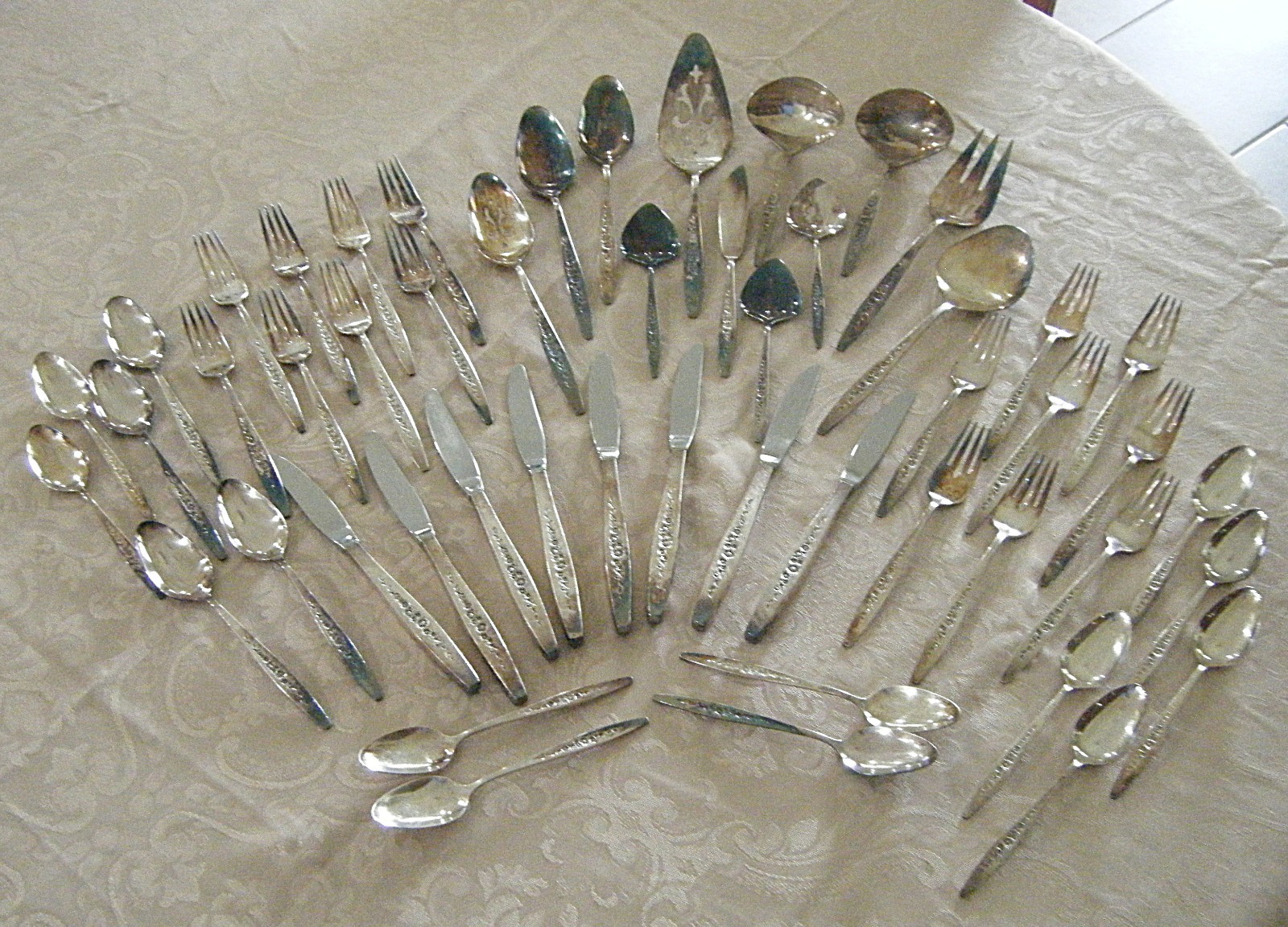 International Deep Silver Laurel Mist Pattern Silverplate Flatware 51 Pieces