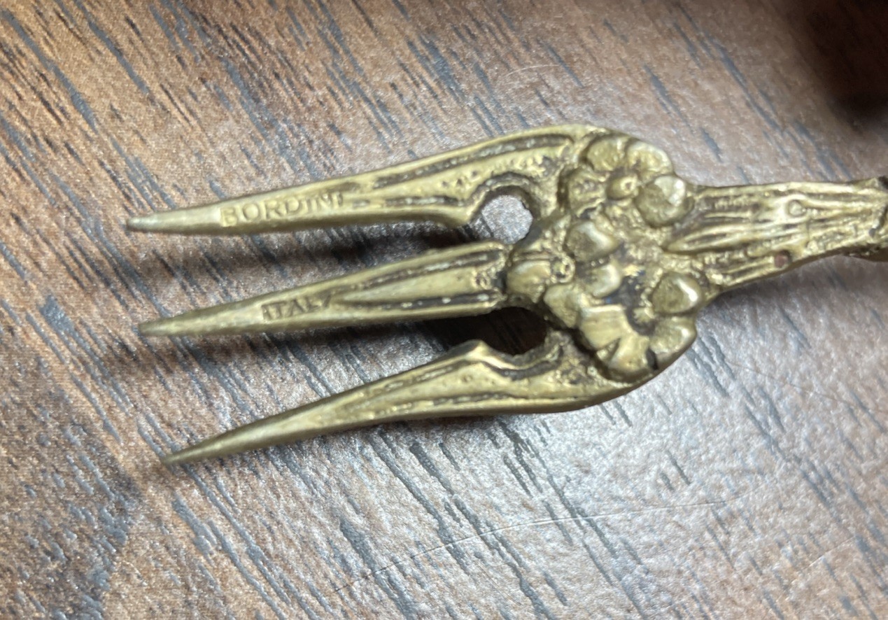 Antique Ornate Italian Brass Serving Fork Made in Italy Bordini Goat on top