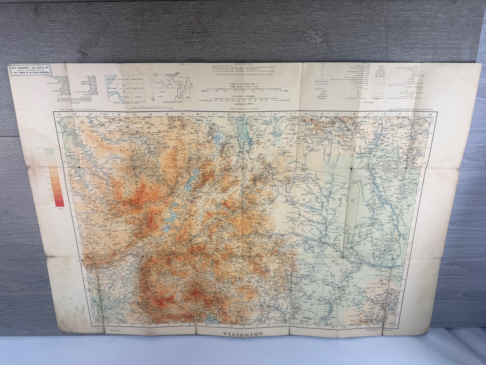 Vintage 1925 Abyssinia Ethiopia Folding Map George Philip War Office London