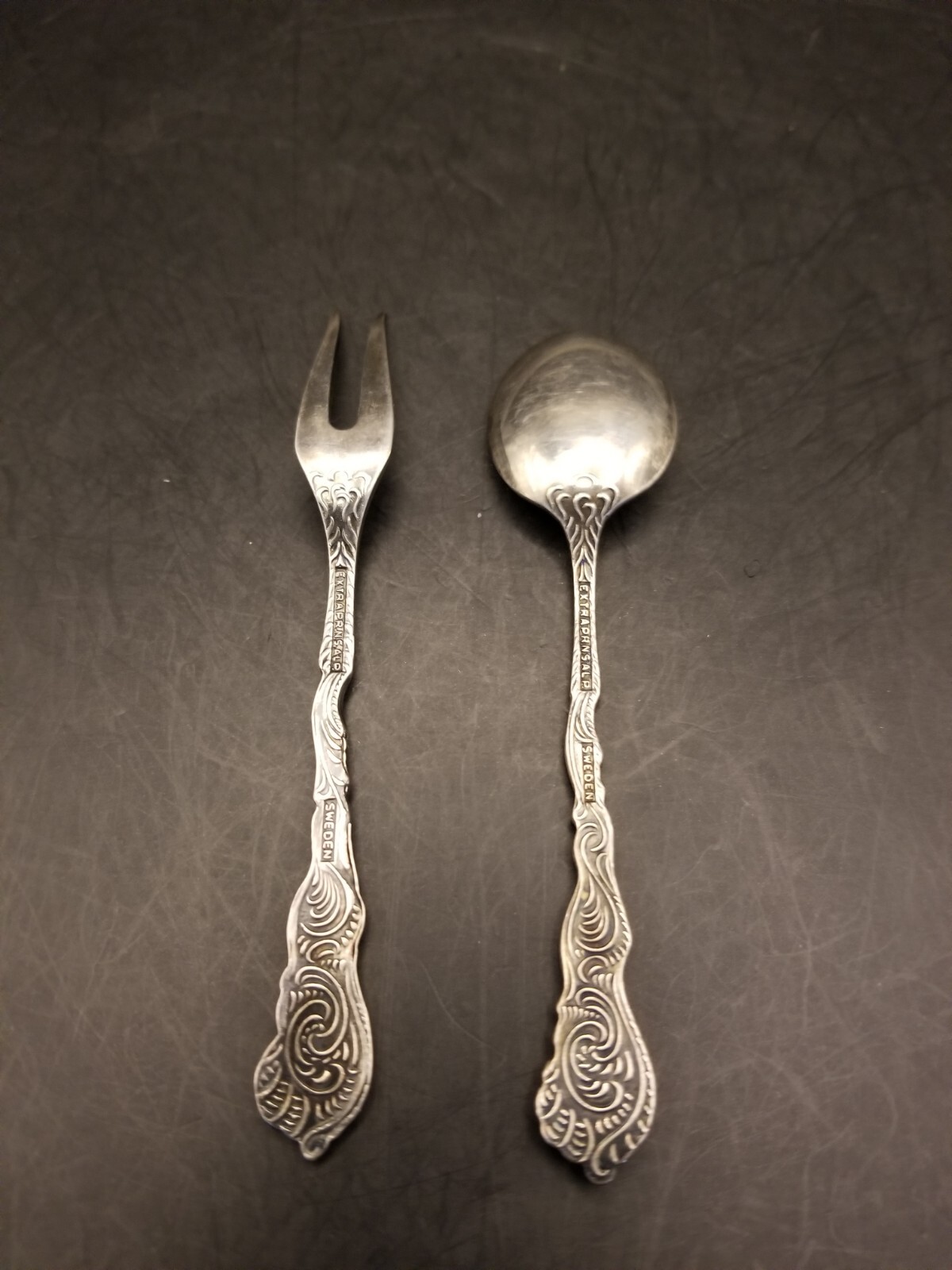 VTG Nils Johan Lemon fork and spoon from Sweden floral pattern