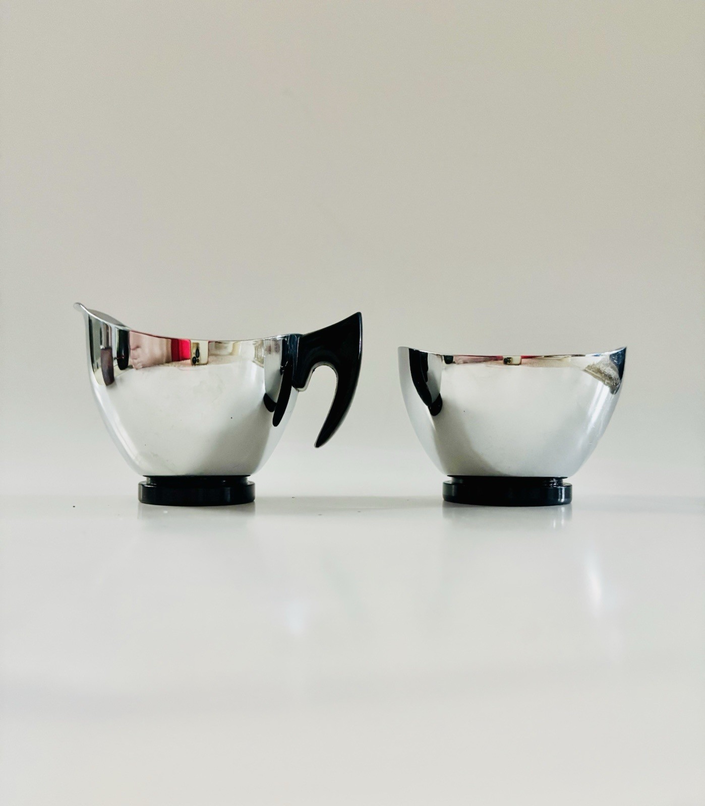 Nils Johan Sweden Creamer & Sugar Bowl Stainless Steel 1950s No Tray