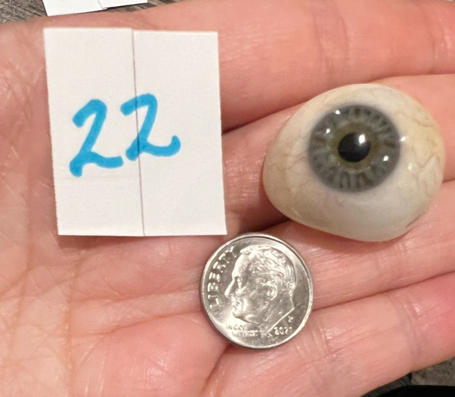 #22 Gray Handmade Large Acrylic Prosthetic Eye 1943-45 WW II GERMANY SERIAL #