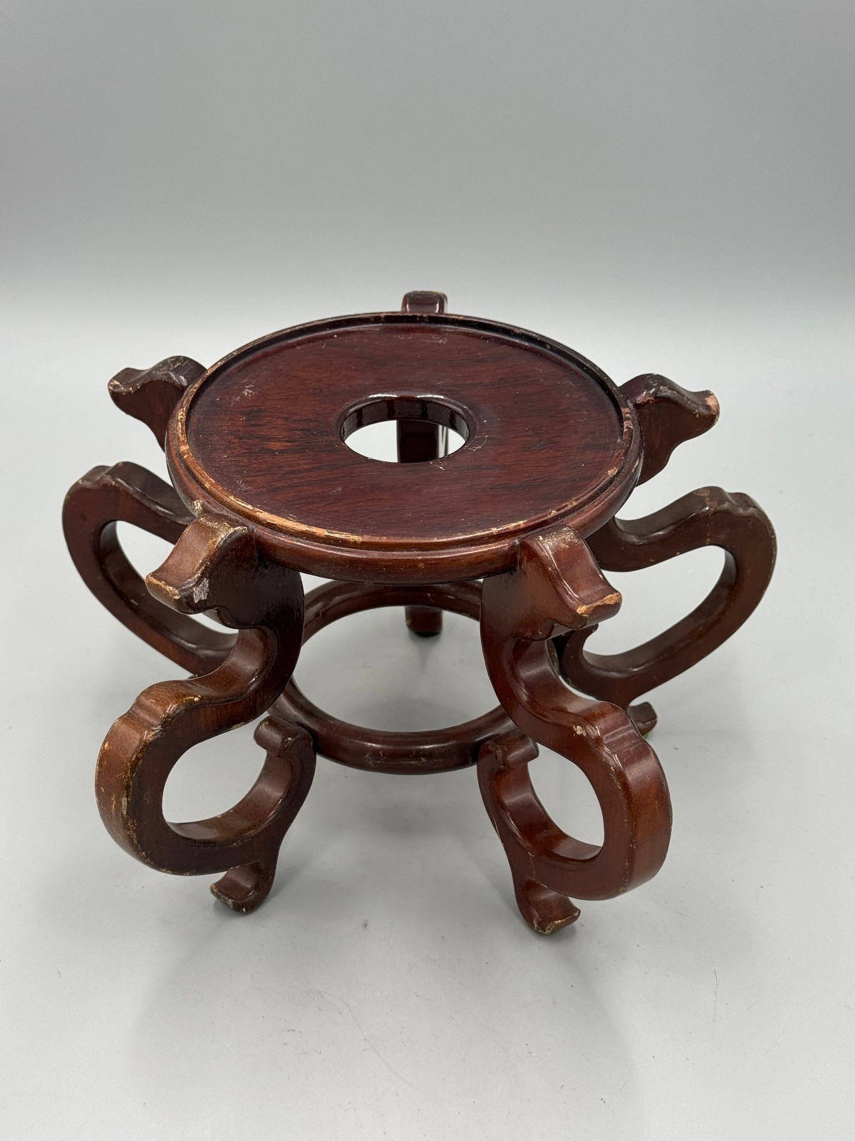 Vintage Mid 20th Century Chinese Hardwood Stand Base for Fish Bowl & Vase 5.5”