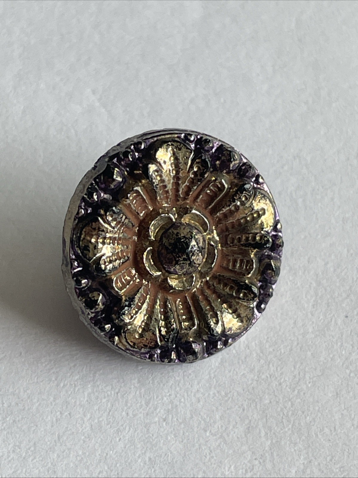 Black Glass Antique Flower Painted Silver Gold 0.62” Button Metal Loop Shank