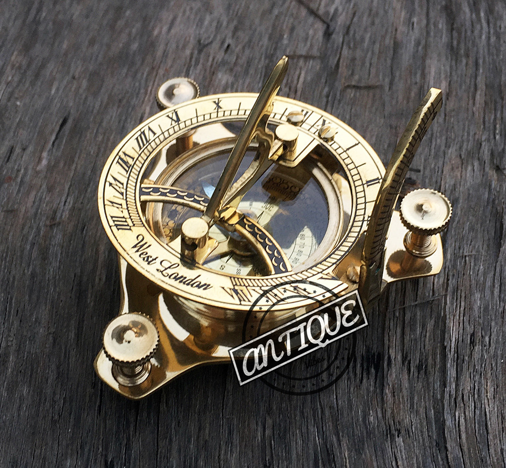 Vintage London west maritime antique SUNDIAL COMPASS brass nautical Christmas Gi
