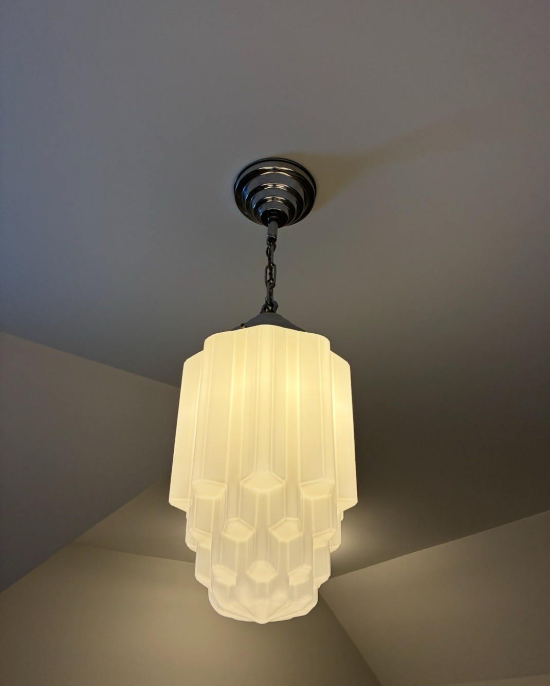 ANTIQUE VINTAGE ART DECO CEILING LIGHT FIXTURE SKYSCRAPER Pair Available