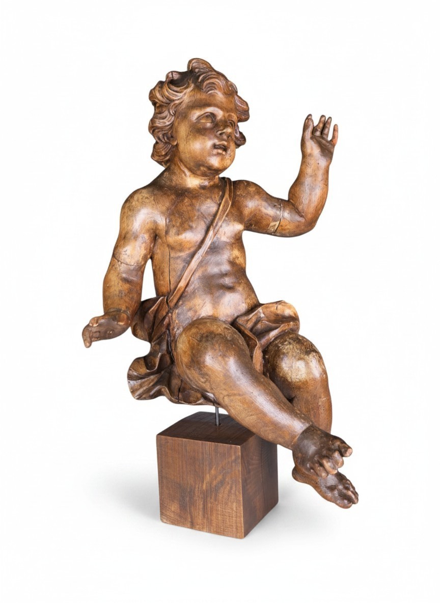 Large Italian Carved Wooden Putto Cherub Figure | Late 18th Century Ecclesiastic