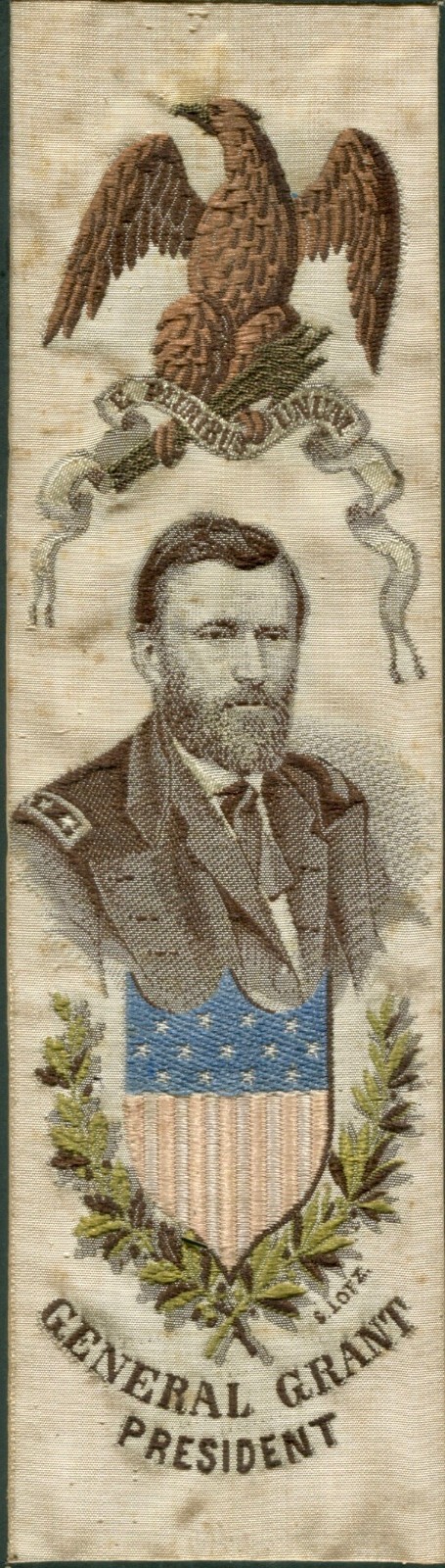 c.1860s Rare Swiss Silk Woven Bookmark ‘General Grant President’ Card Mounted