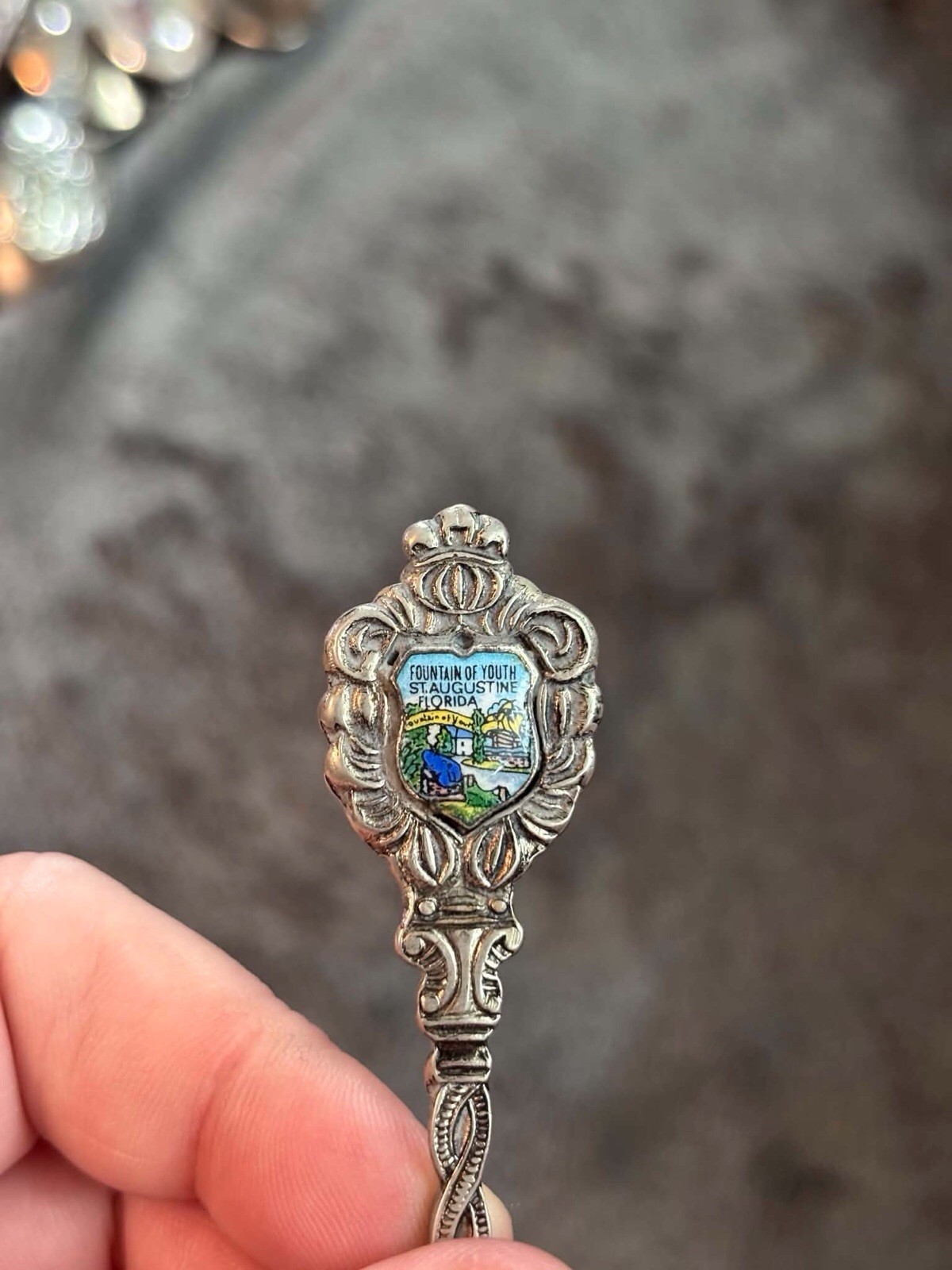 Vintage St Augustine FL Fountain of Youth Enamel Souvenir Spoon Twisted Florida