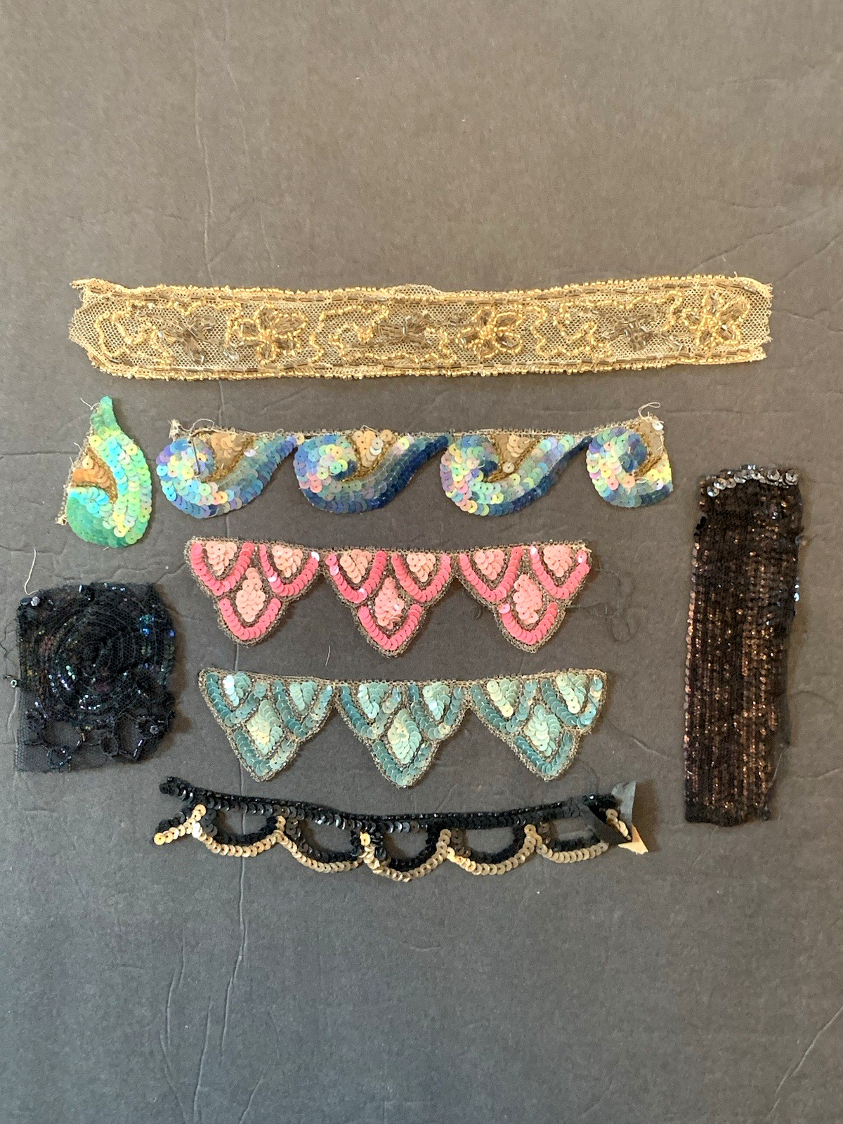 Rare Lot Of 8 Antique Art Deco Sequin Applique Trim Circa 1930’s