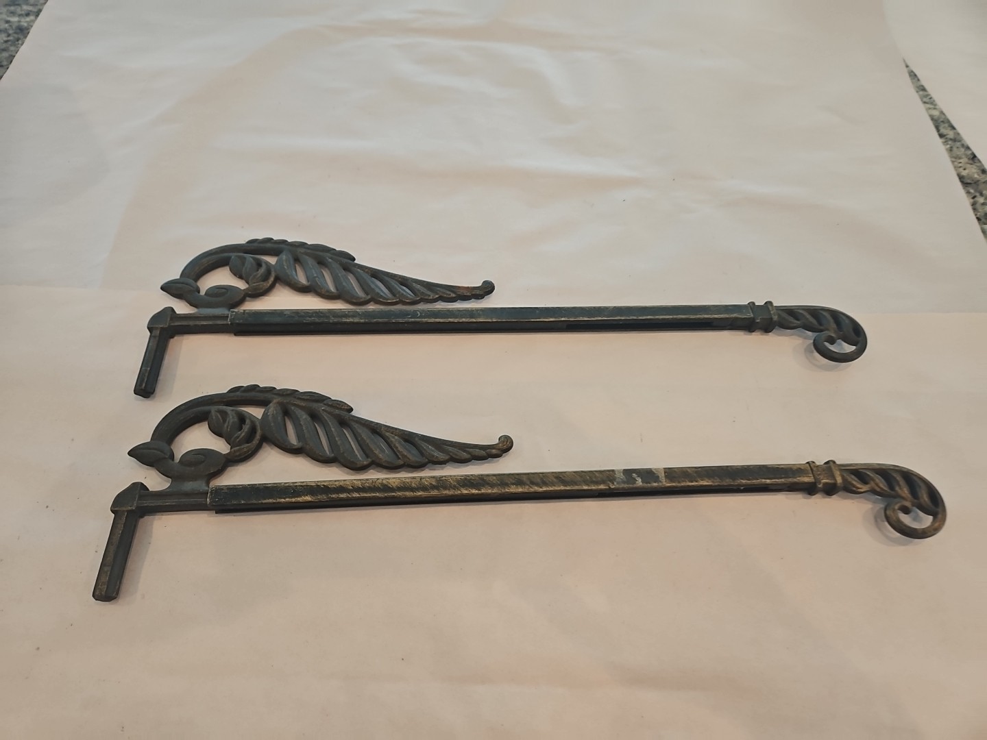 1 Pair Vintage Cast Iron Swing Arm Curtain Rod Art Deco No Brackets