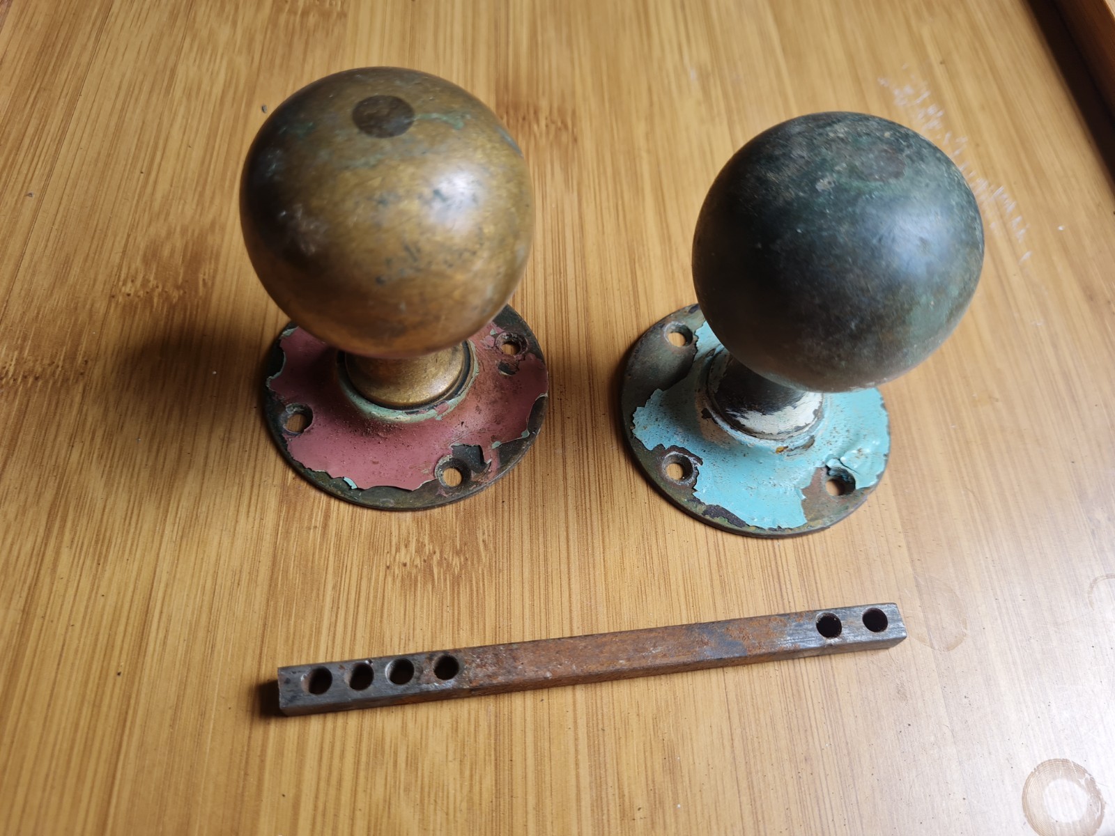 One Pair Old vintage Brass/bronze?? door handles Round