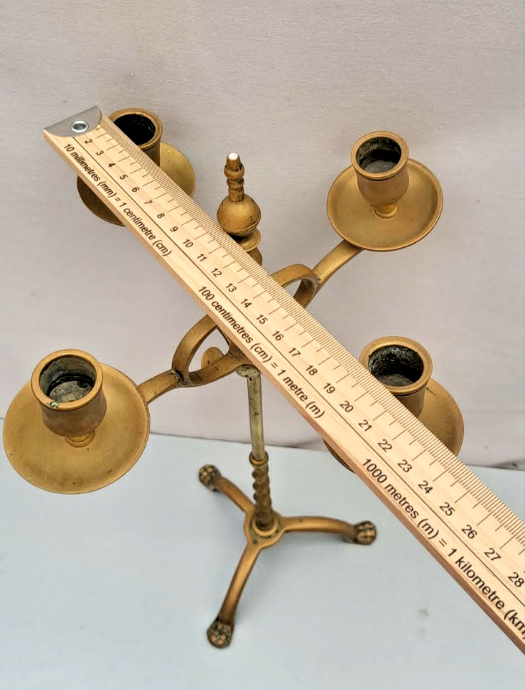 Antique Victorian Brass Rise & Fall 4-Light Adjustable Candelabra – c.1880