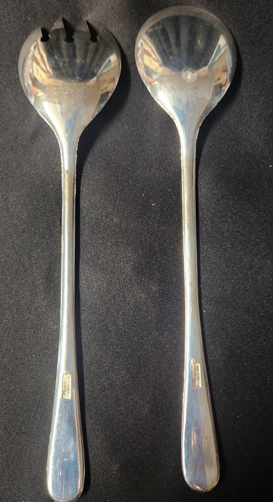 Vintage Silver Plate Italy Serving Salad Spoon and Fork Set 9″ Hostess Set