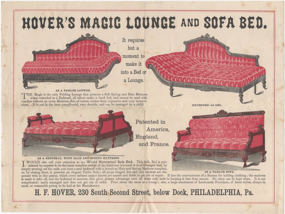Original American Victorian Furniture 14×10 Broadside Philadelphia Sofa Bed