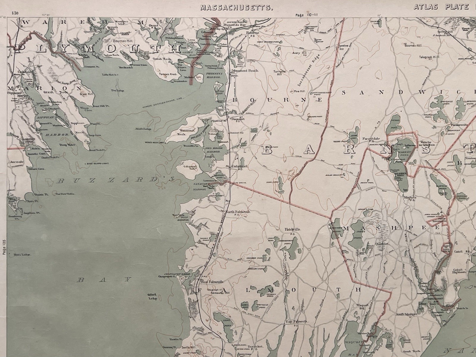 1891 Original Cape Cod Map,Falmouth,Mashpee,Sandwich,Barnstable,Mass,MA,Bay,Old