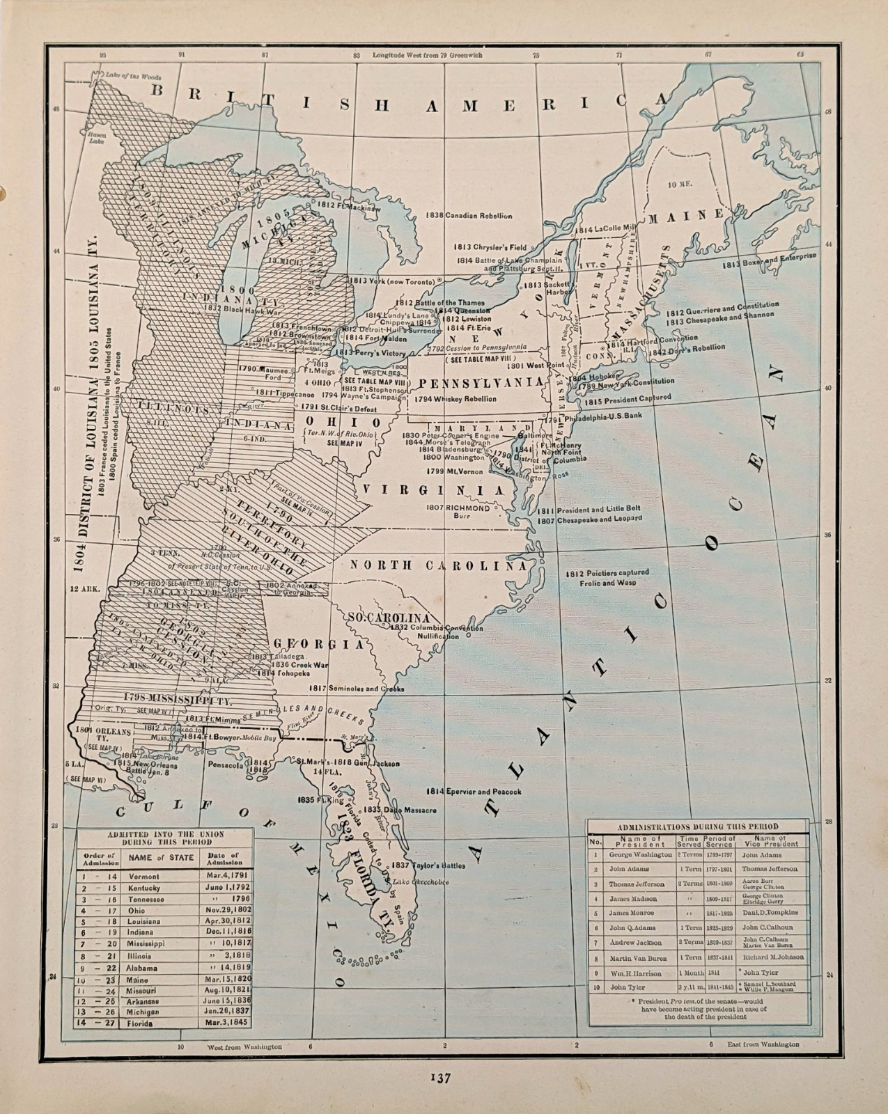 1885 UNITED STATES Map ORIGINAL Land CESSIONS – Territory Changes