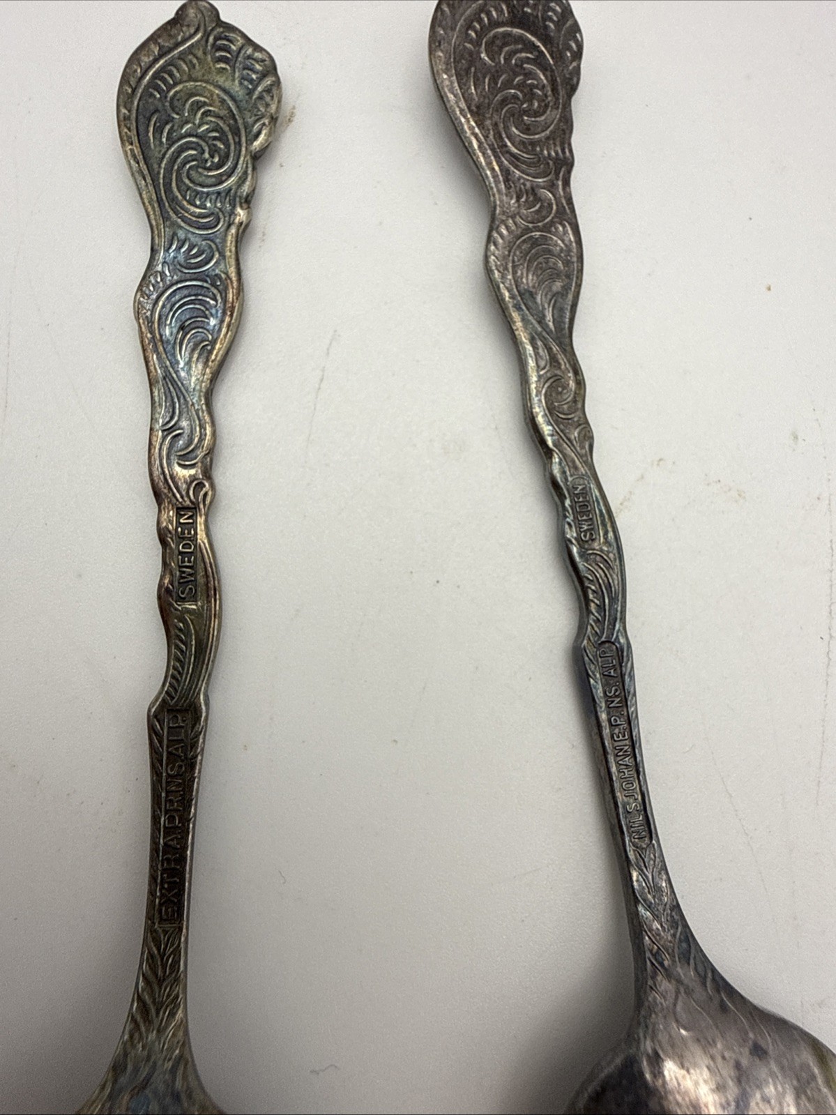 Vtg Nils Johan Amsterdam Demitasse Spoons Set of 2 Swedish Silverplate 4.5″ MCM