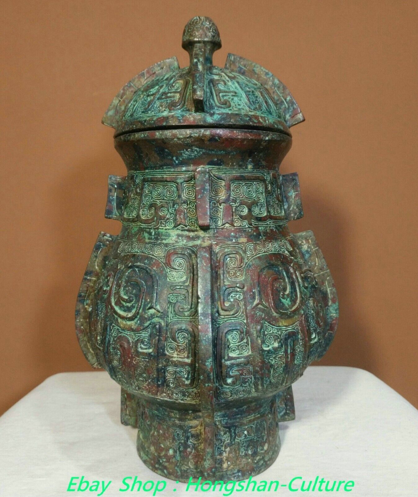 9.4” Old Han Dynasty Bronze Ware Phoenix Phenix Bird Birds Crock Pot Jar Bowl