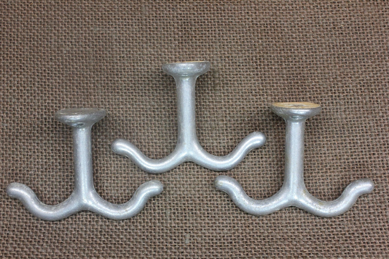 3 Old Coat Hooks Under Cabinet Shelf Cup Hangers Wardrobe Cast Aluminum Vintage