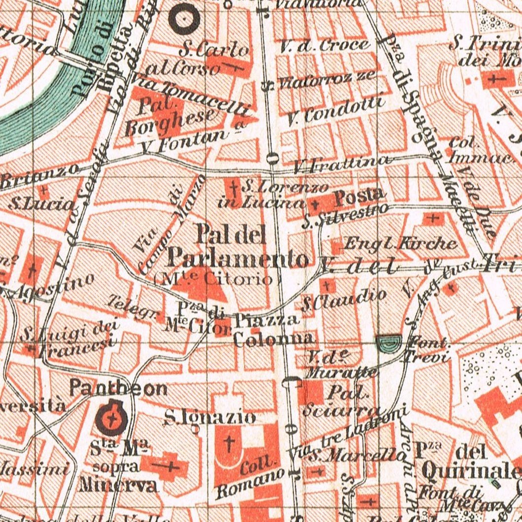 ROME Original Antique map plan 1899 DATED ITALY Repubblica Italiana VATICAN CITY