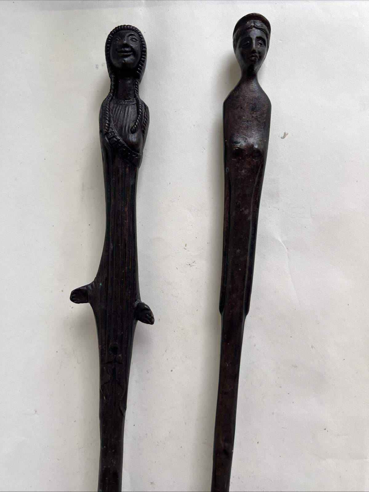 Two Large Bronze Etruscan MCM Giacometti-style Standing Greek Kore Sculptures