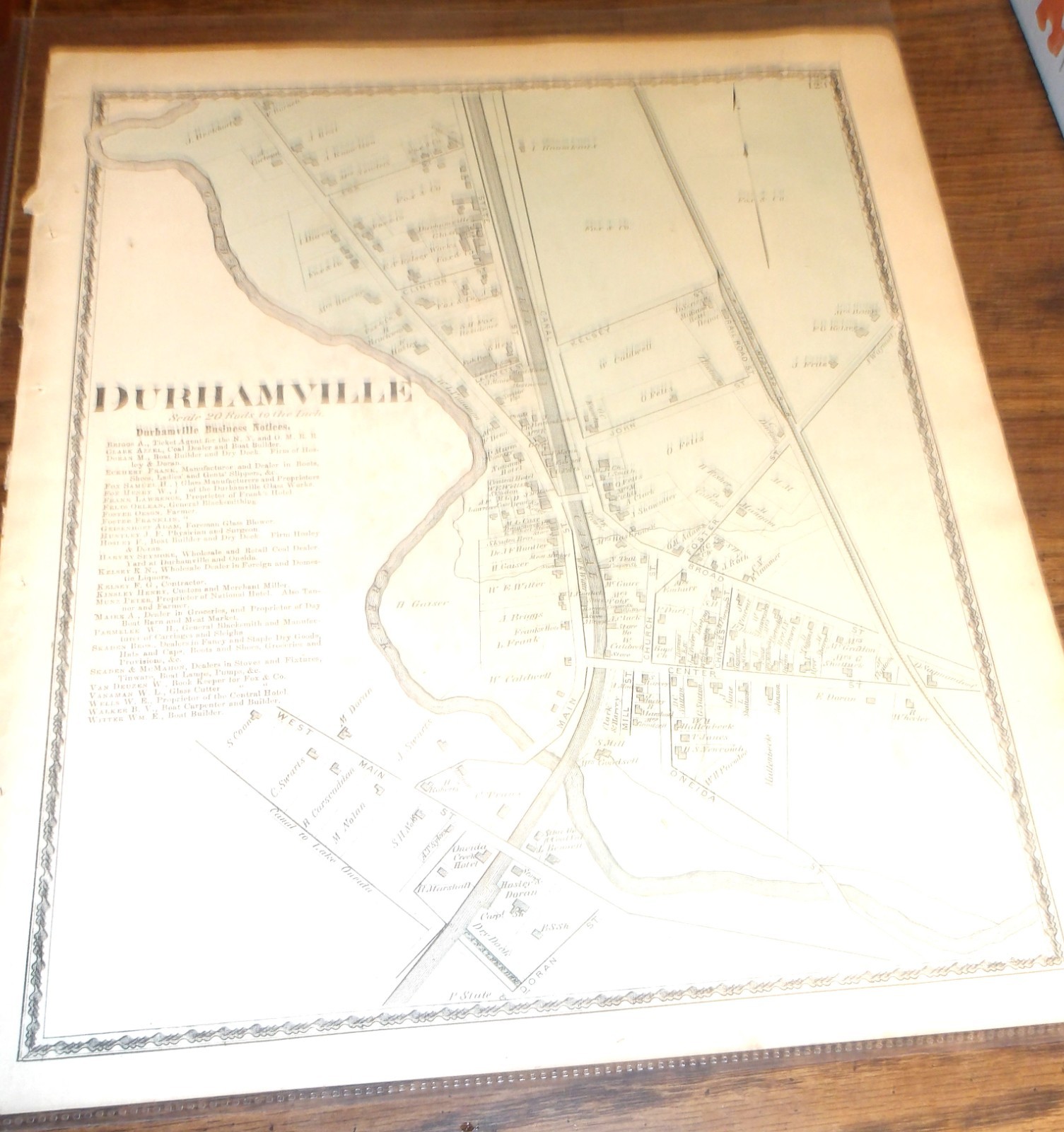 1874 MAP DURHAMVILLE NY ONEIDA CO W/RESIDENTS LISTED & BUSINESS DIRECTORY