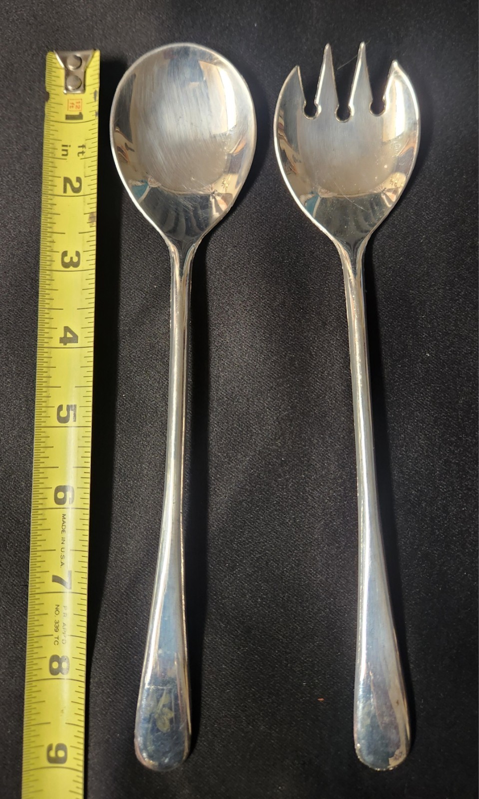 Vintage Silver Plate Italy Serving Salad Spoon and Fork Set 9″ Hostess Set