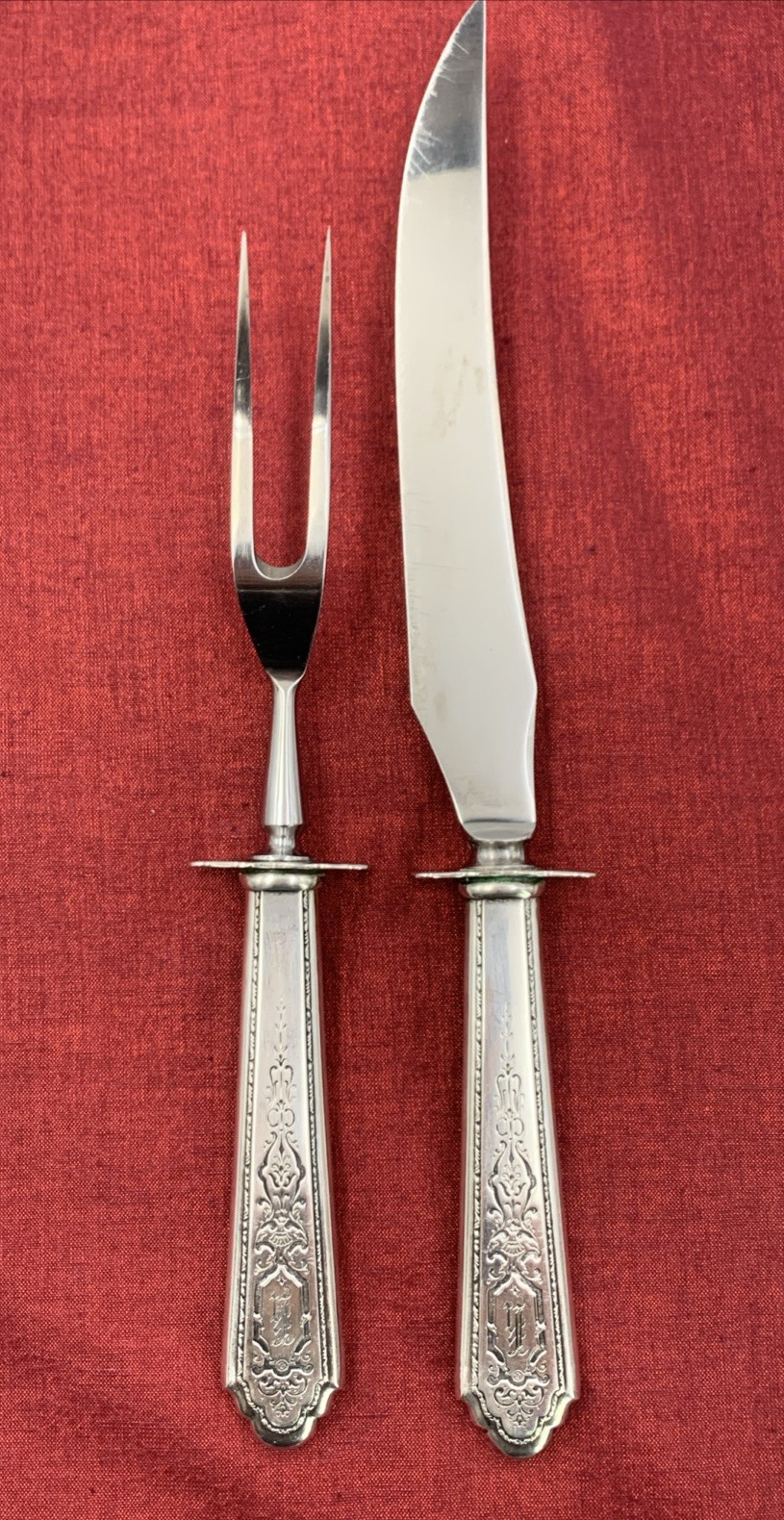 Mary II by Lunt Sterling Silver Handle Carving Knife & Fork MONO K