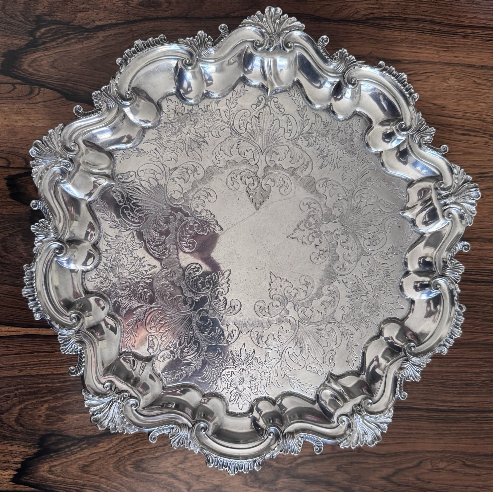 Antique Silver Plated Serving Tray – Lovely Ornate Example