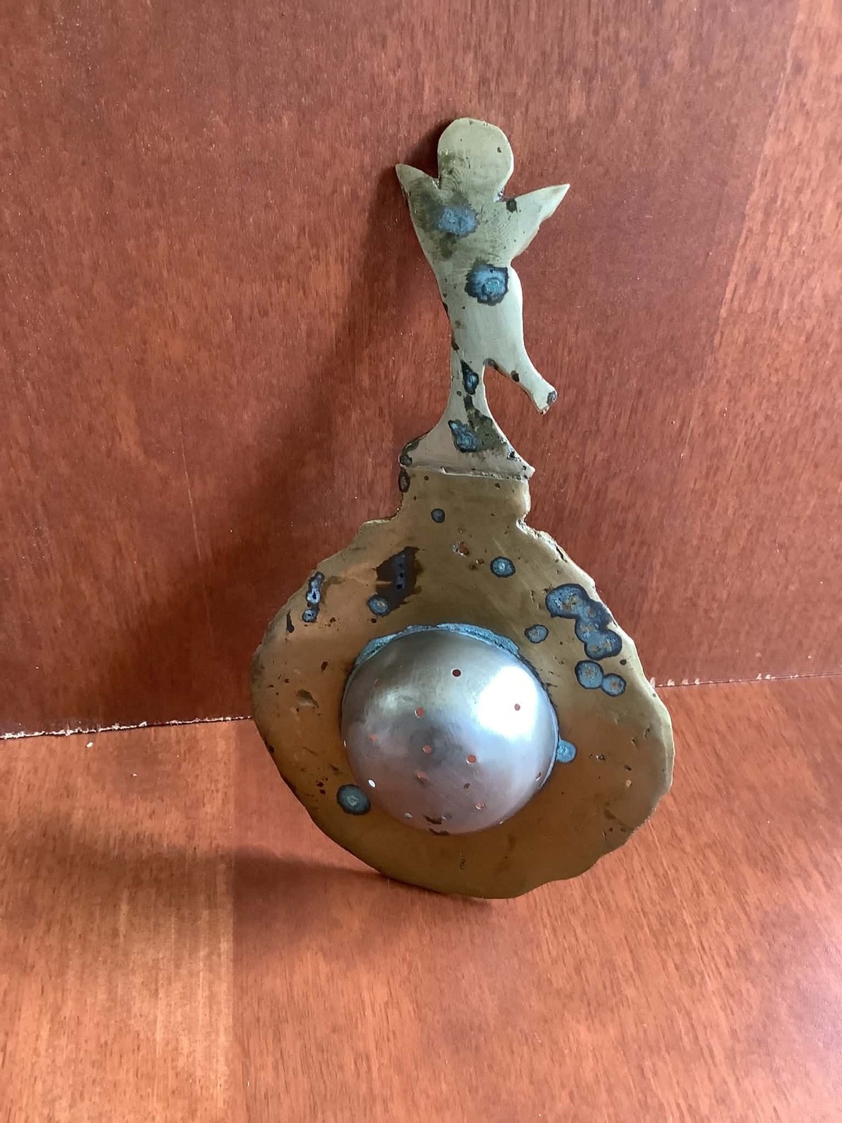 Antique Ornate Early 1900s Italian Brass & Silver Tea Strainer Cherubs Gorgeous