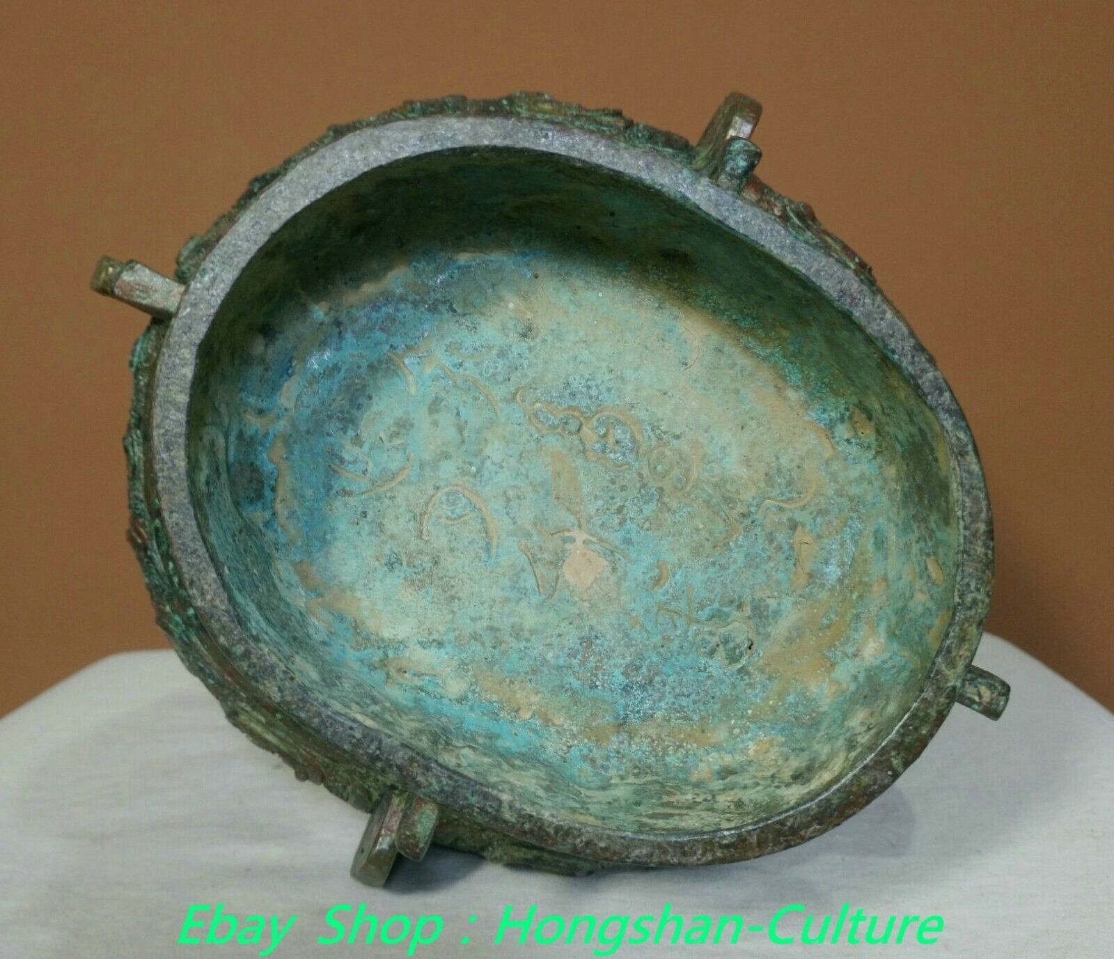 9.4” Old Han Dynasty Bronze Ware Phoenix Phenix Bird Birds Crock Pot Jar Bowl