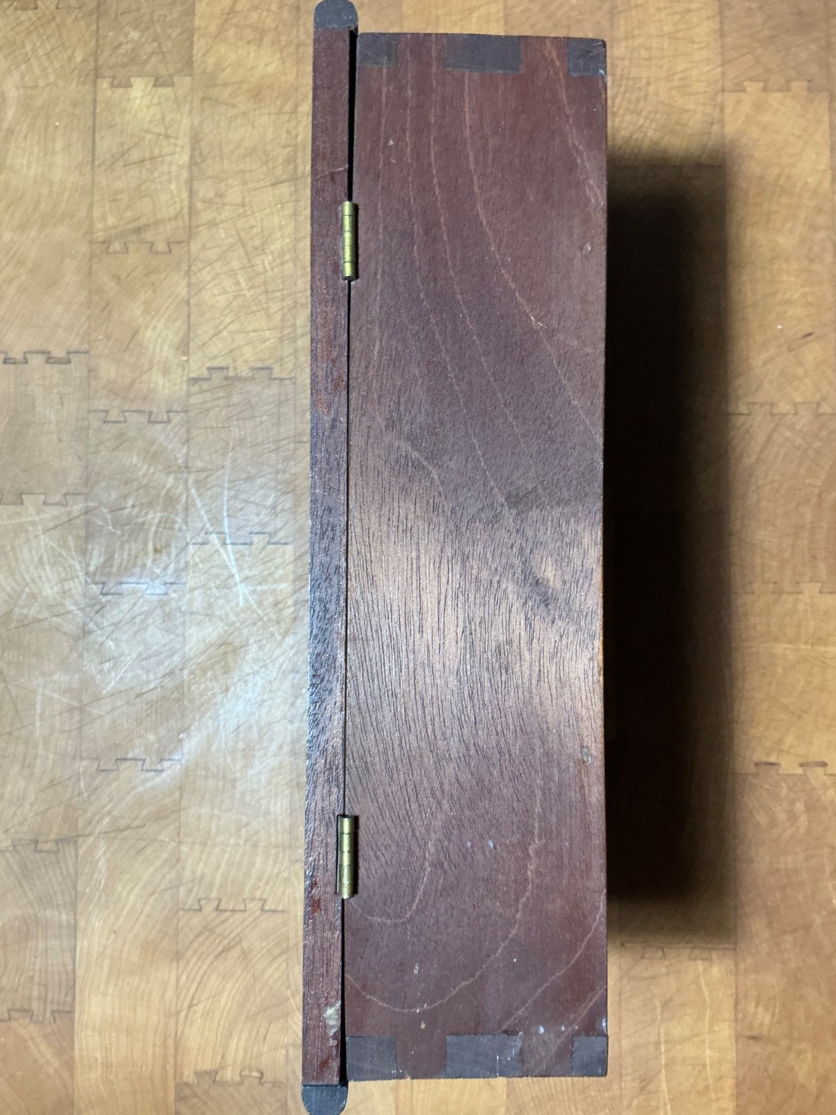 Antique PA walnut lift lid table top lockbox