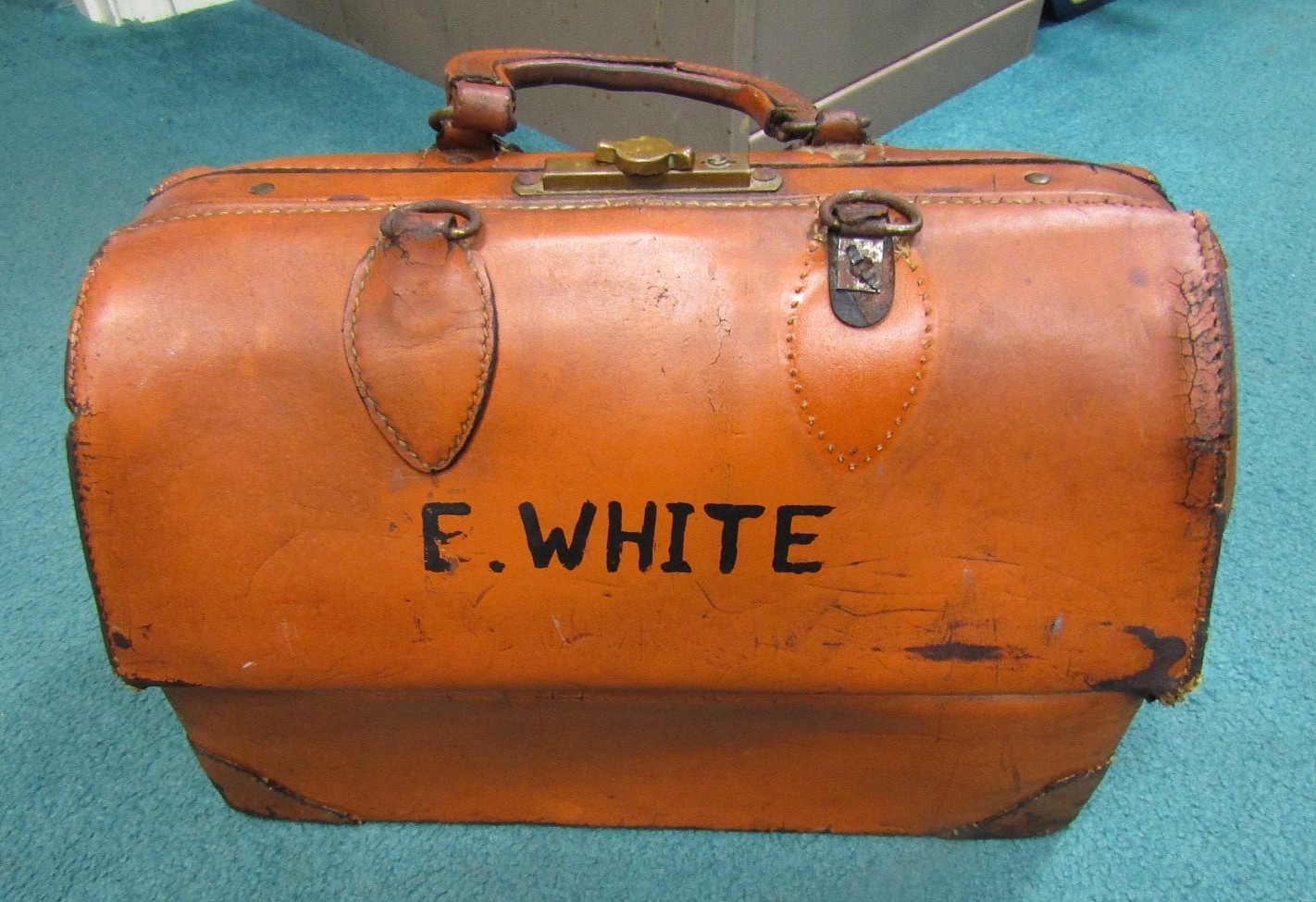 Vintage Emdee by Schell Cognac Cowhide Leather Doctor’s Bag, Rare Pre-1930’s
