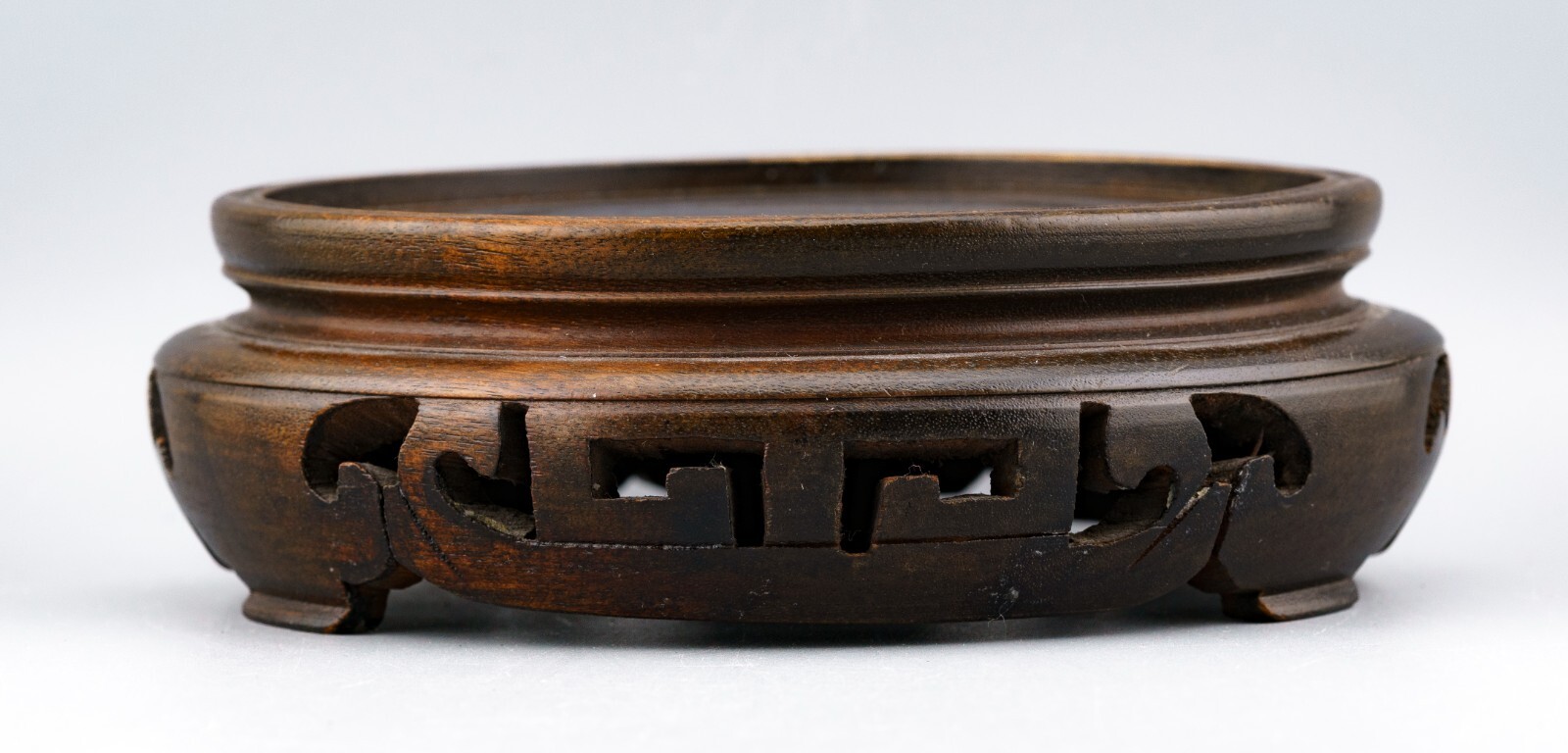 Chinese Carved Wood Stand Brown Display Scroll Base for Vase Qing Republic 20thC