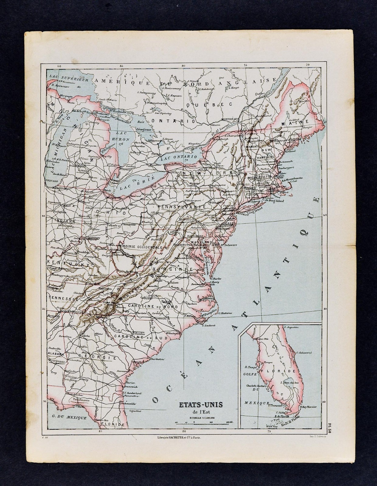 1885 Cortambert Map – Eastern United States New York Florida Carolina Virginia
