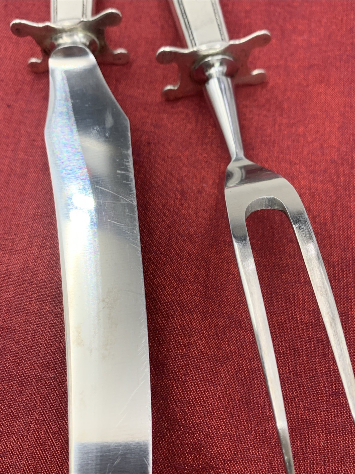 Mary II by Lunt Sterling Silver Handle Carving Knife & Fork MONO K