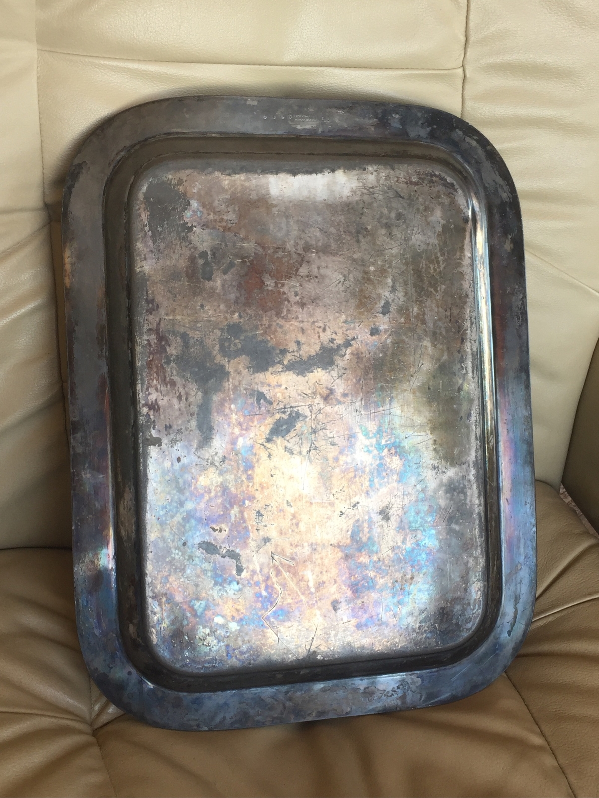 Antique Reed & Barton Silverplate Waiter Butler Serving Tray Finger Loop Handled