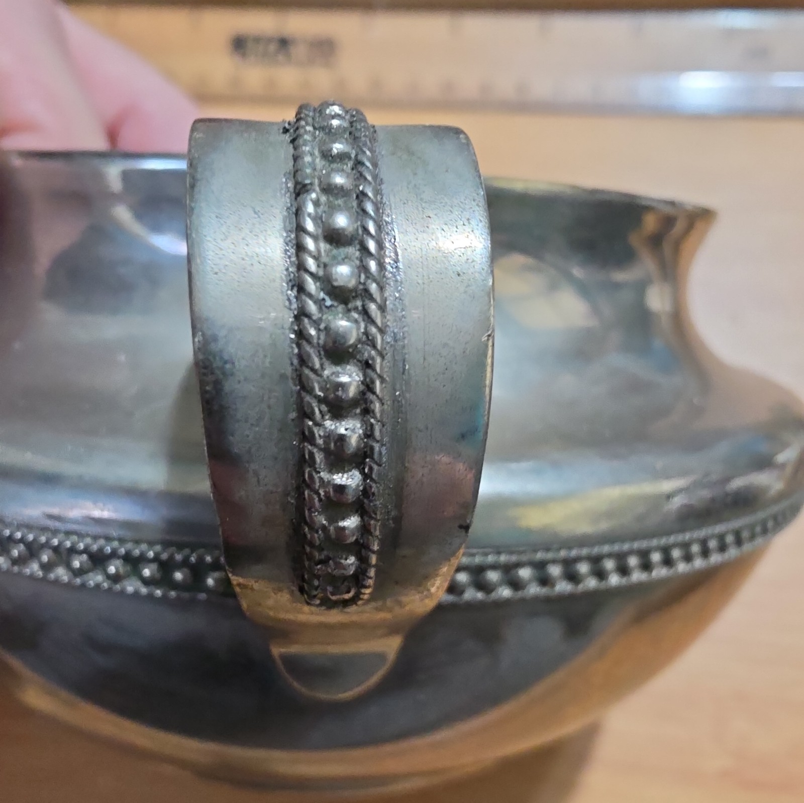 Antique Silverplate Sugar Bowl with Two-Handle Beaded Design