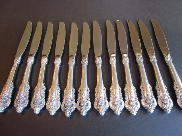 1 (ONE) WALLACE GRANDE BAROQUE STERLING SILVER FLATWARE DINNER KNIFE-9″MINT****