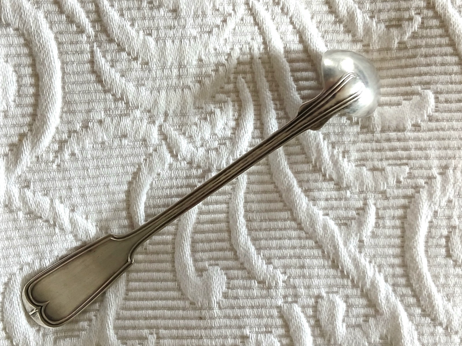Antique Sterling Coin UNKNOWN Fiddle & Thread Mustard Ladle Spoon RARE “McGee”