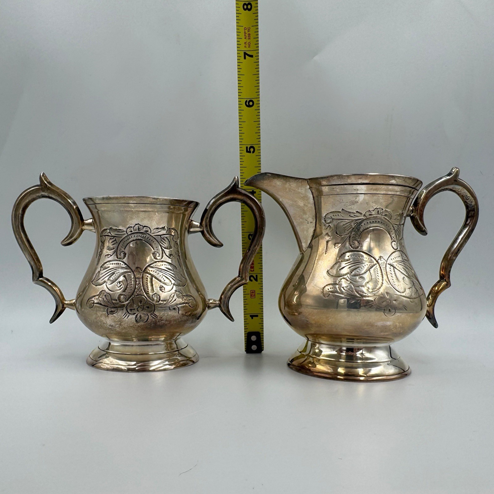 Antique EPNS Silverplate Creamer Sugar Set w Tongs & Butter Knife