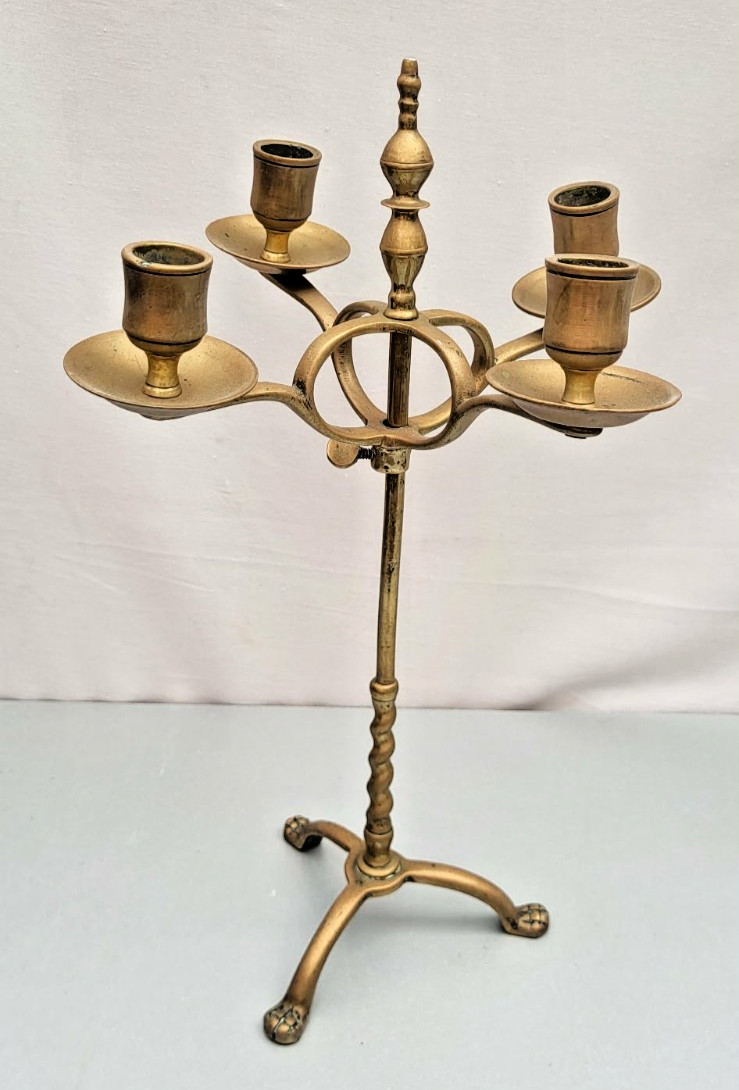 Antique Victorian Brass Rise & Fall 4-Light Adjustable Candelabra – c.1880