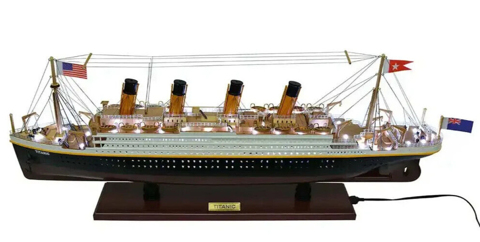 RMS Titanic Ocean Liner w/ Lights 32″ Wood Model White Star Line Cruise Ship New