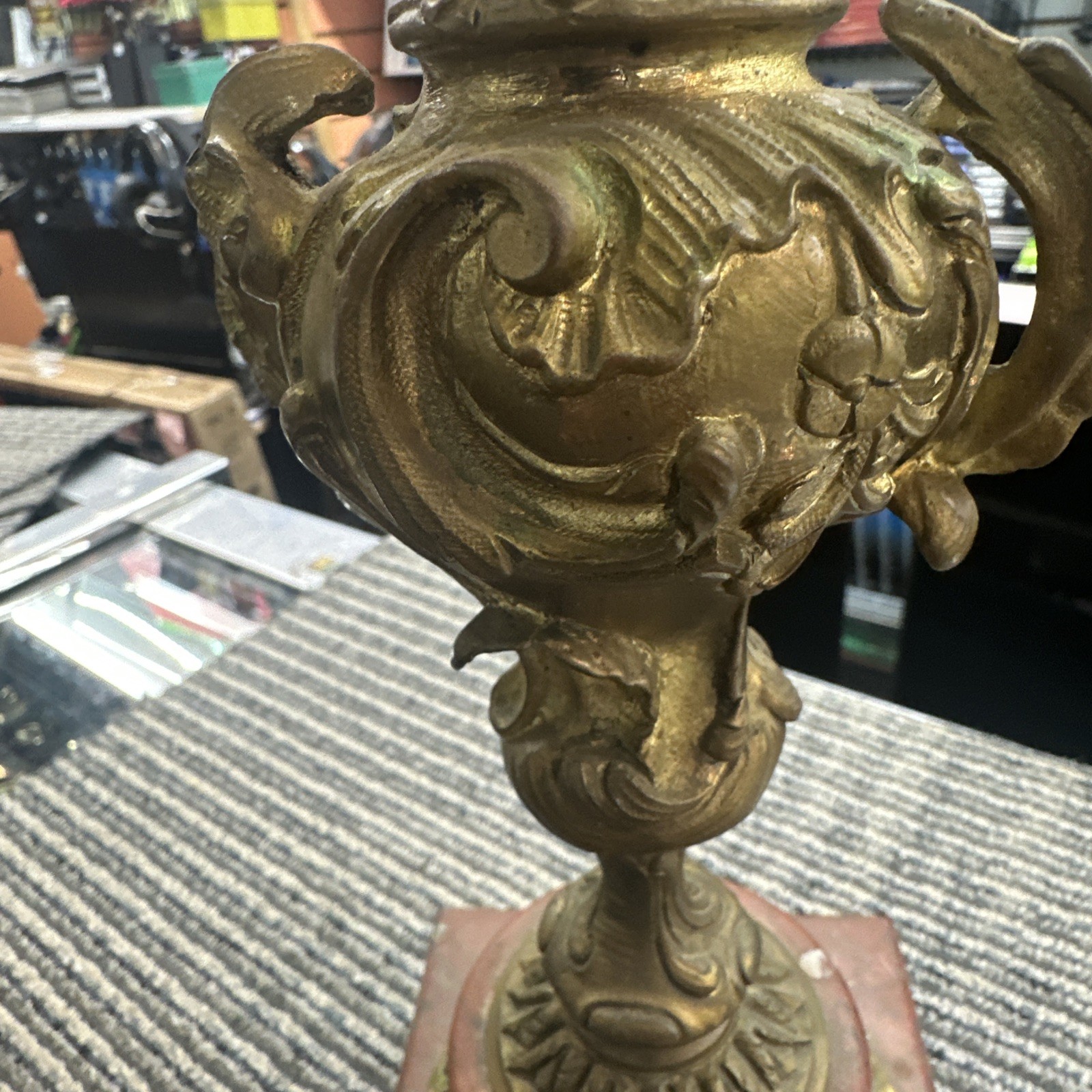 Pair Antique 20” Ornate Bronze Candle Holders Candelabra’s 8 Candles Total