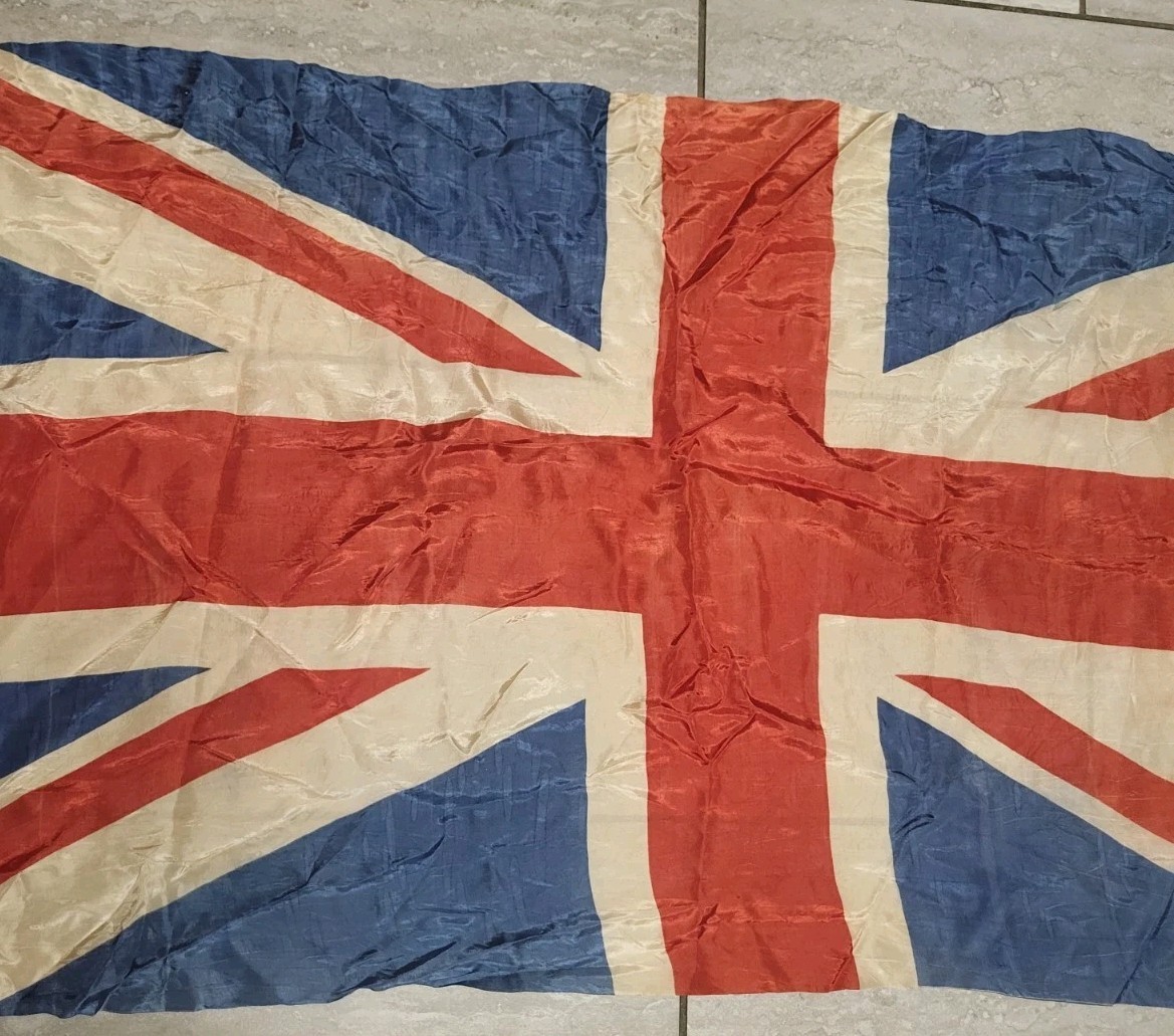 Antique Union Jack United Kingdom British Silk Flag 53” x 24”